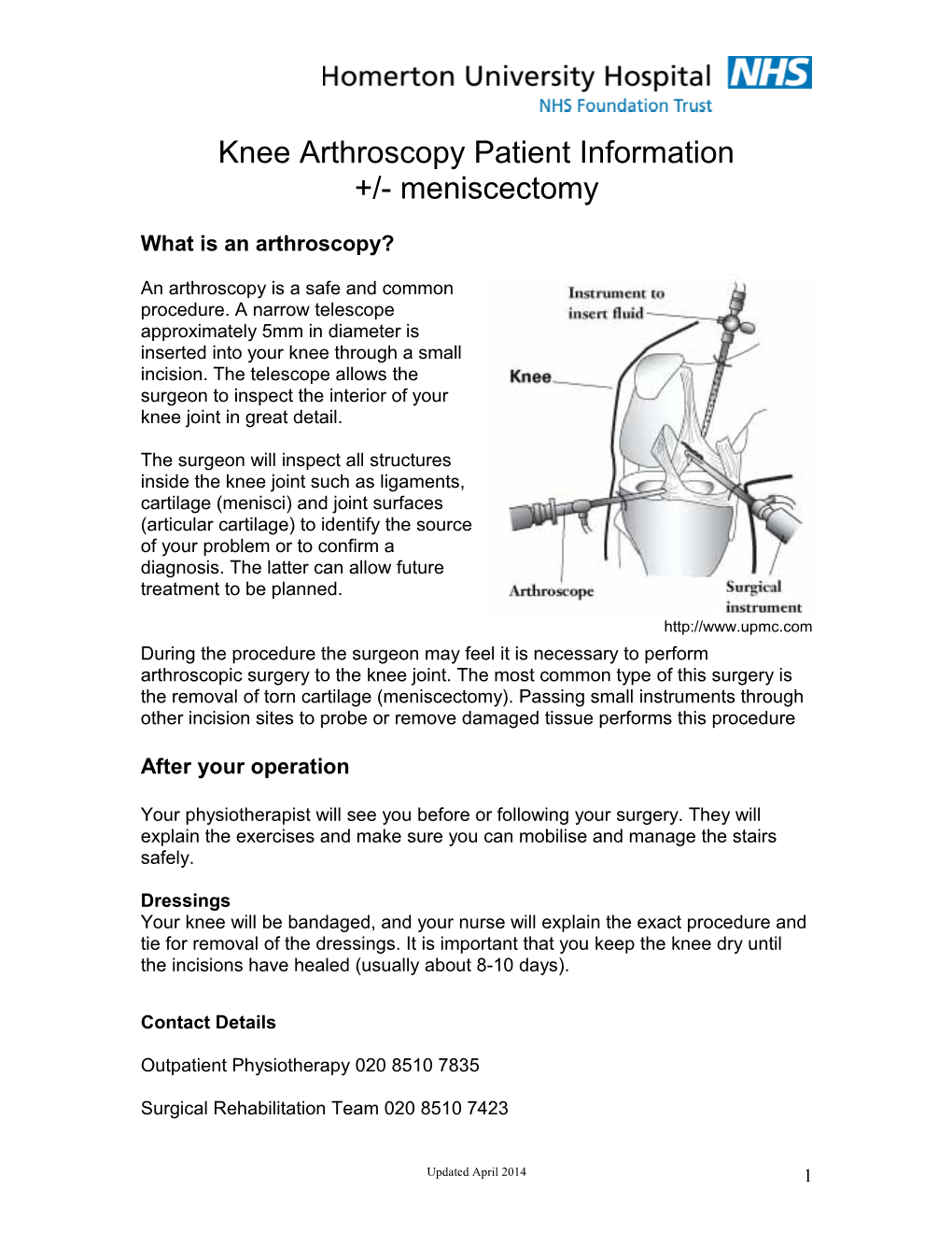 Knee Arthroscopy Patient Information