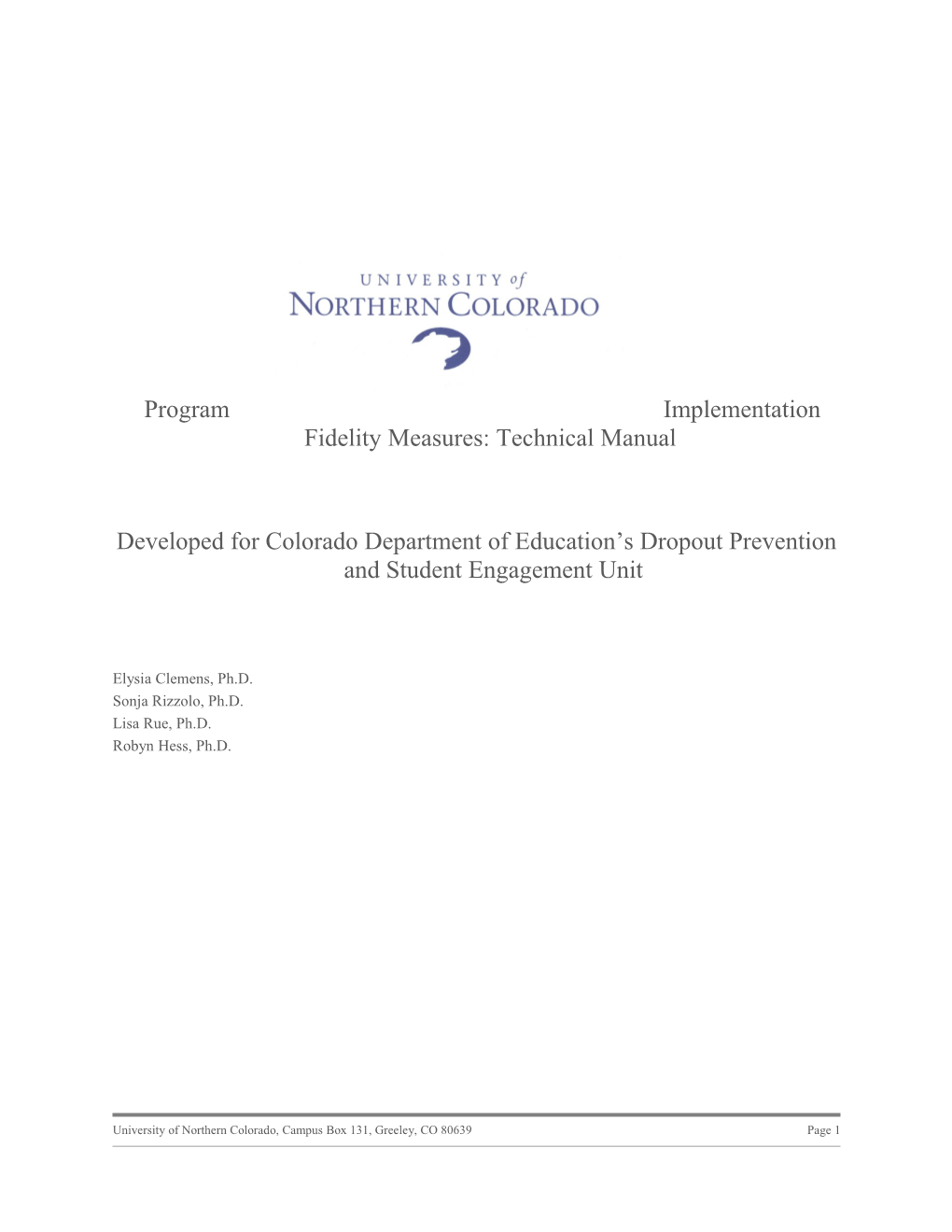 Program Implementation Fidelity Measures: Technical Manual