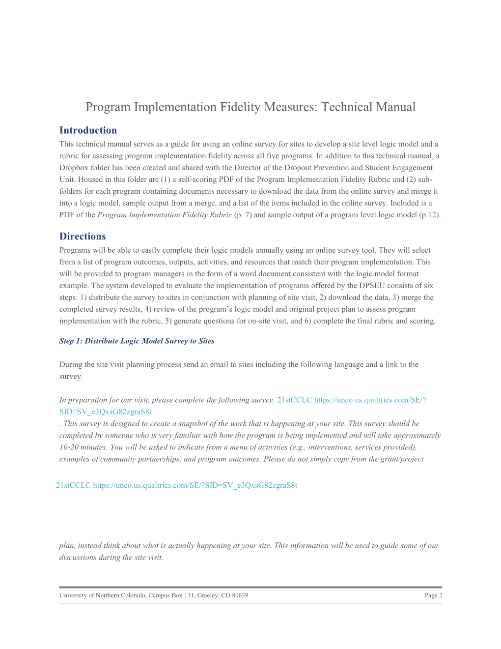 Program Implementation Fidelity Measures: Technical Manual