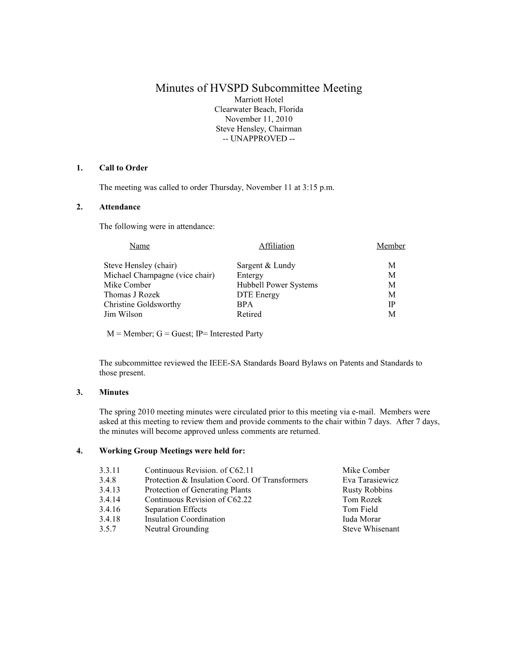 Minutes of HVSPD Subcommittee Meeting