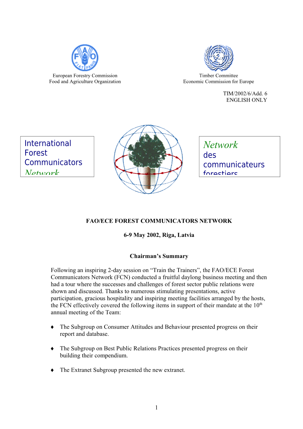 Fao/Ece Forest Communicators Network