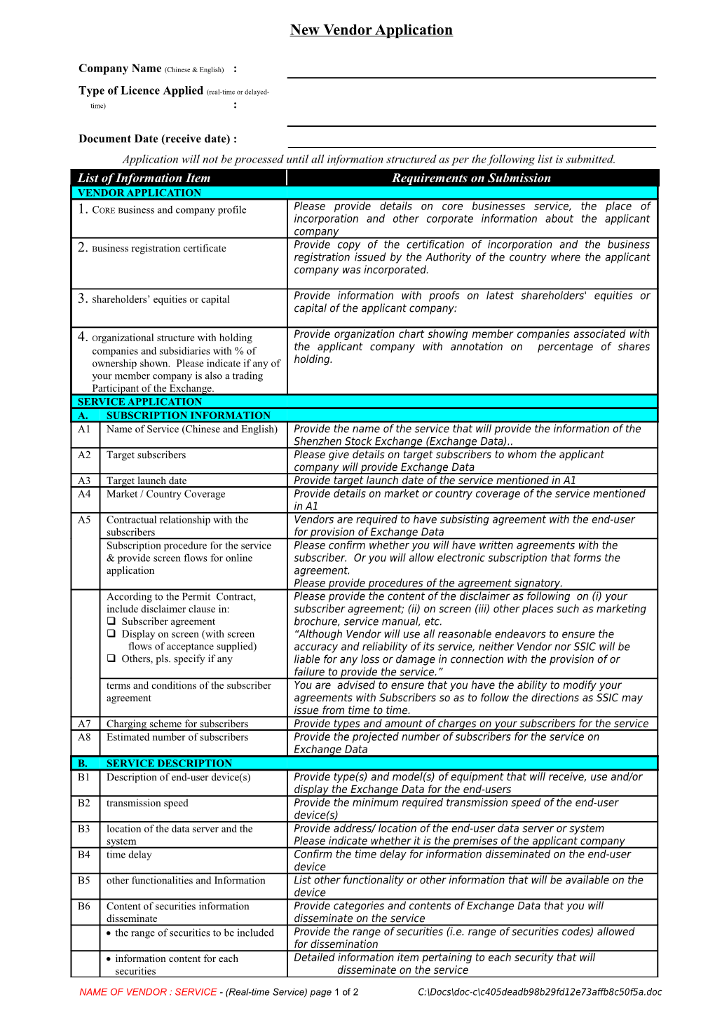 New Vendor Application