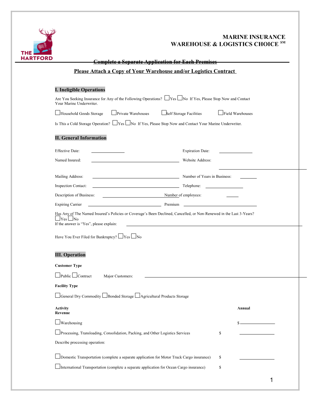 Marine Insurance Warehouse & Logistics Choice Application - the Hartford