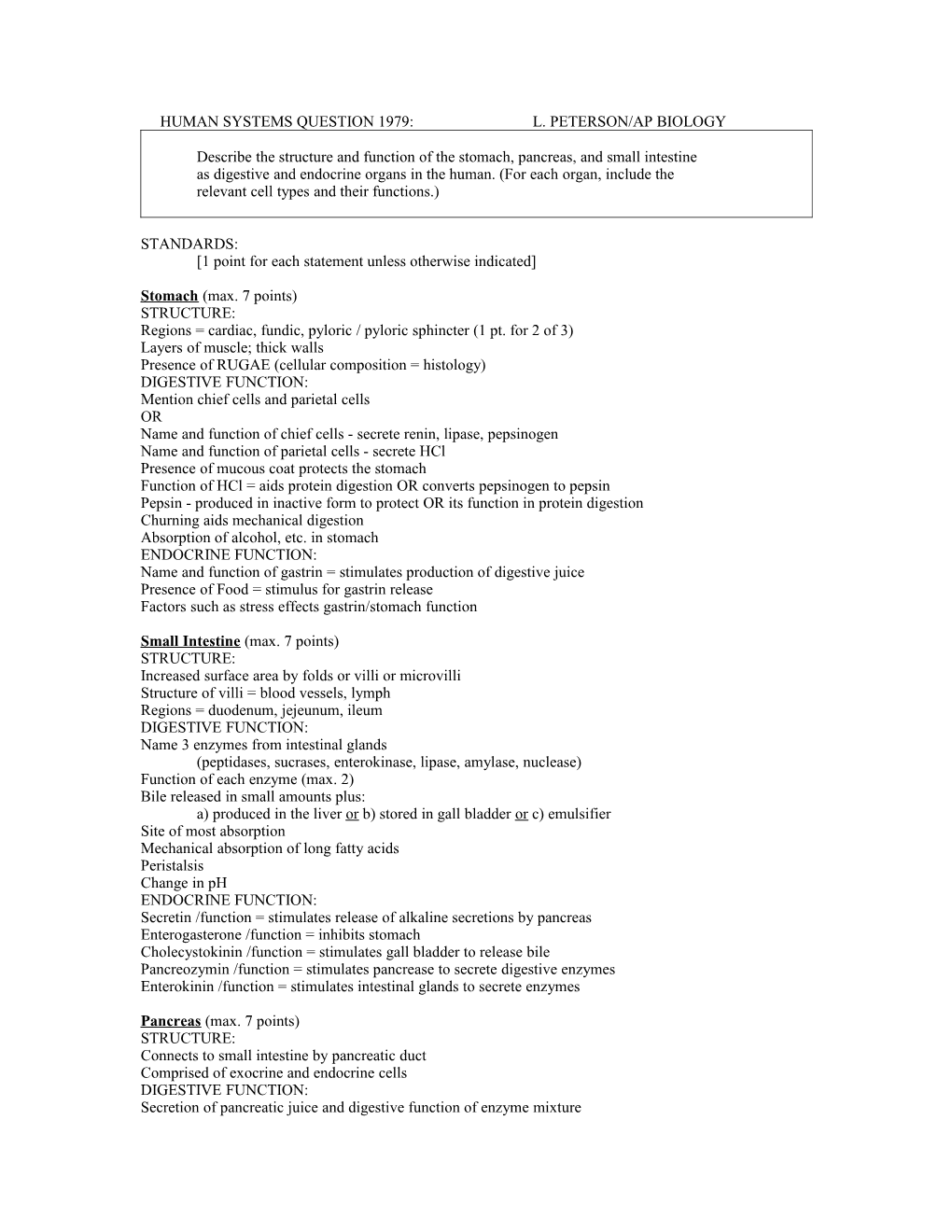 Human Systems Question 1979: L. Peterson/Ap Biology