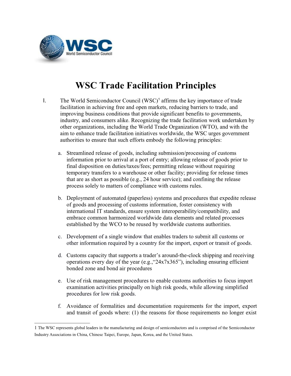 WSC Trade Facilitation Principles