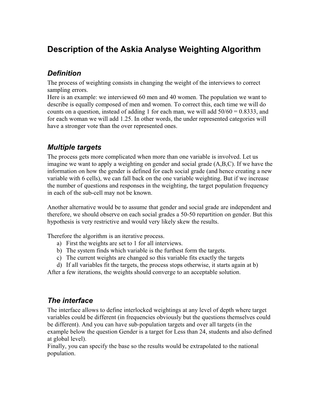 Description of the Askia Analyse Weighting Algorithm