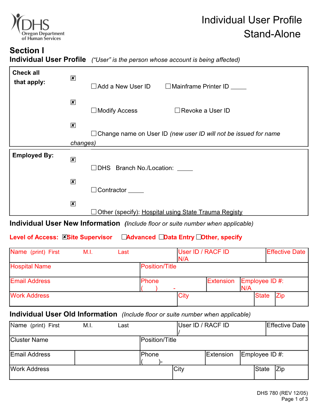 Oregon Trauma Registry - Individual User Form