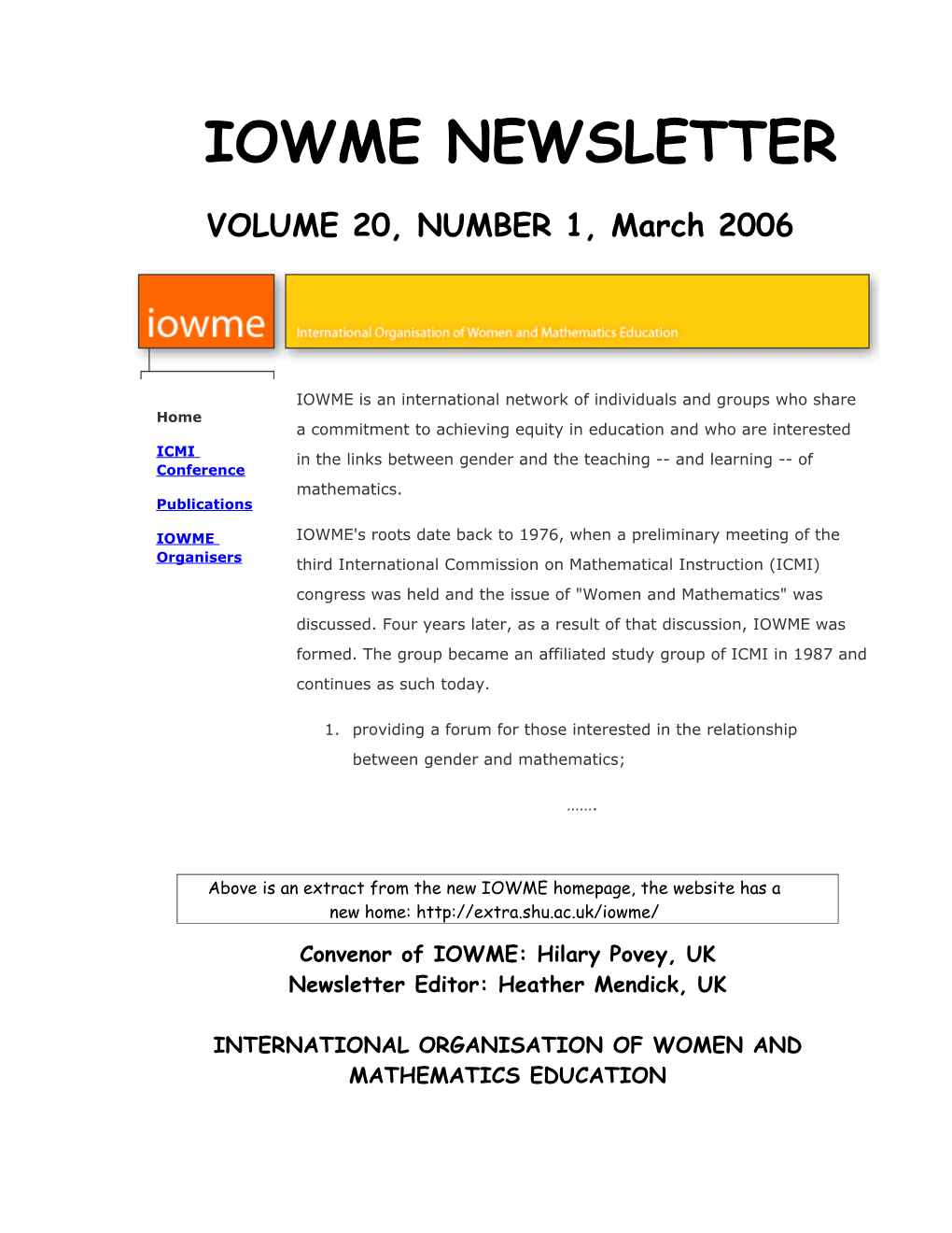 IOWME Newsletter Volume 20, No. 1