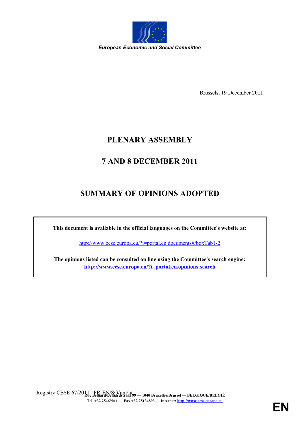 SUMMARY of OPINIONS ADOPTED - December Session