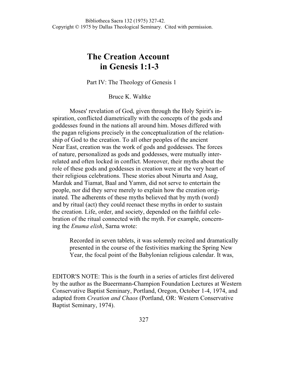 The Creation Account