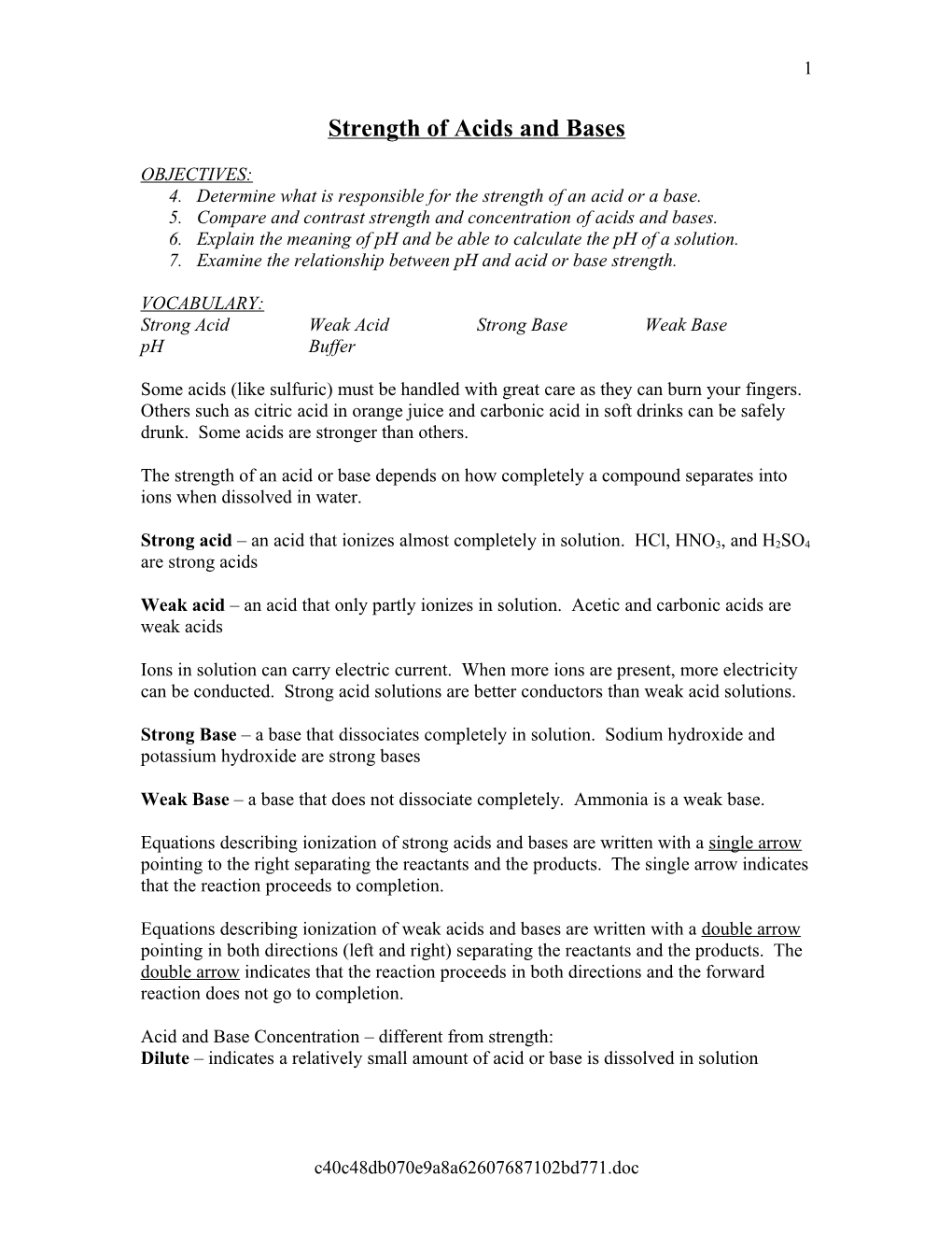 Strength of Acids and Bases