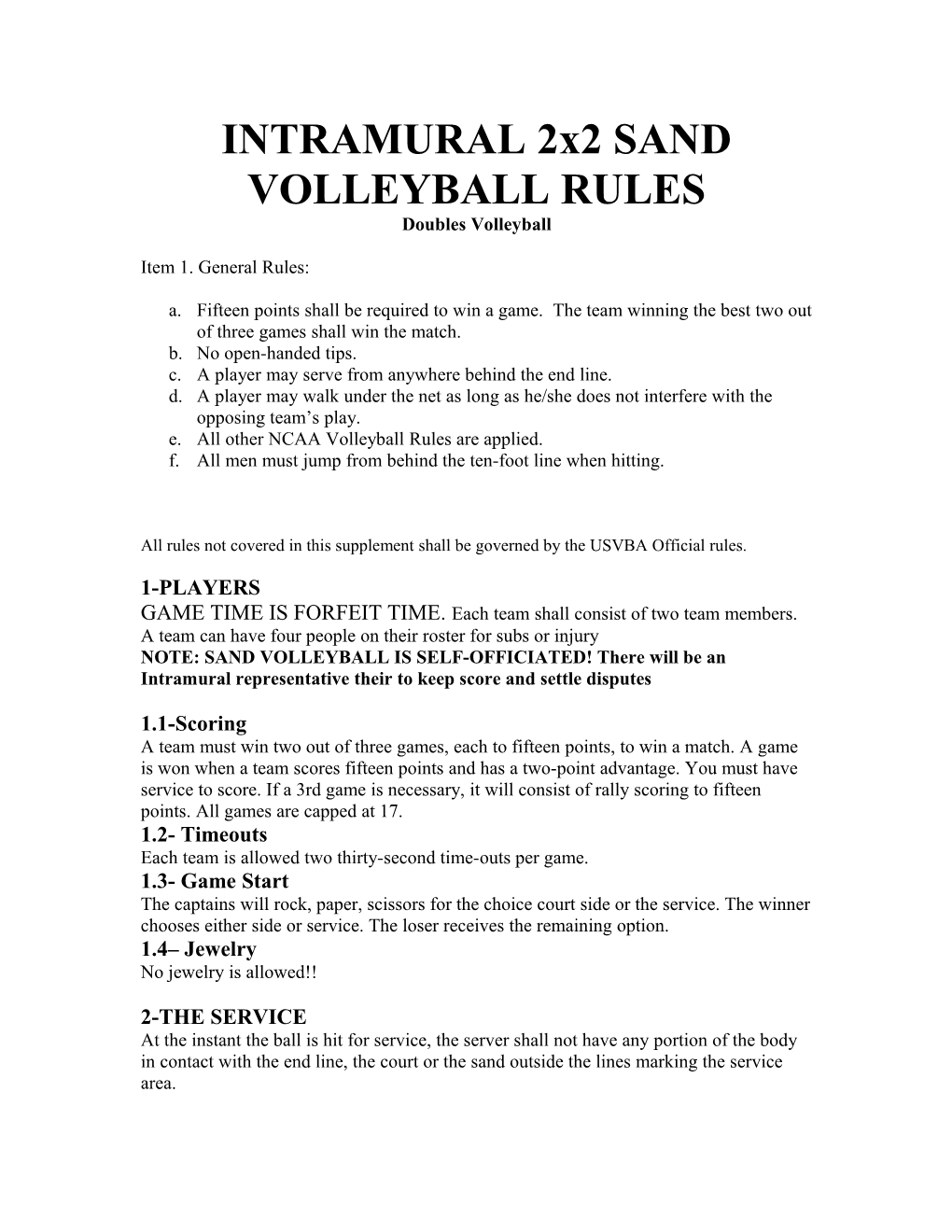 ARTICLE 9 Doubles Volleyball