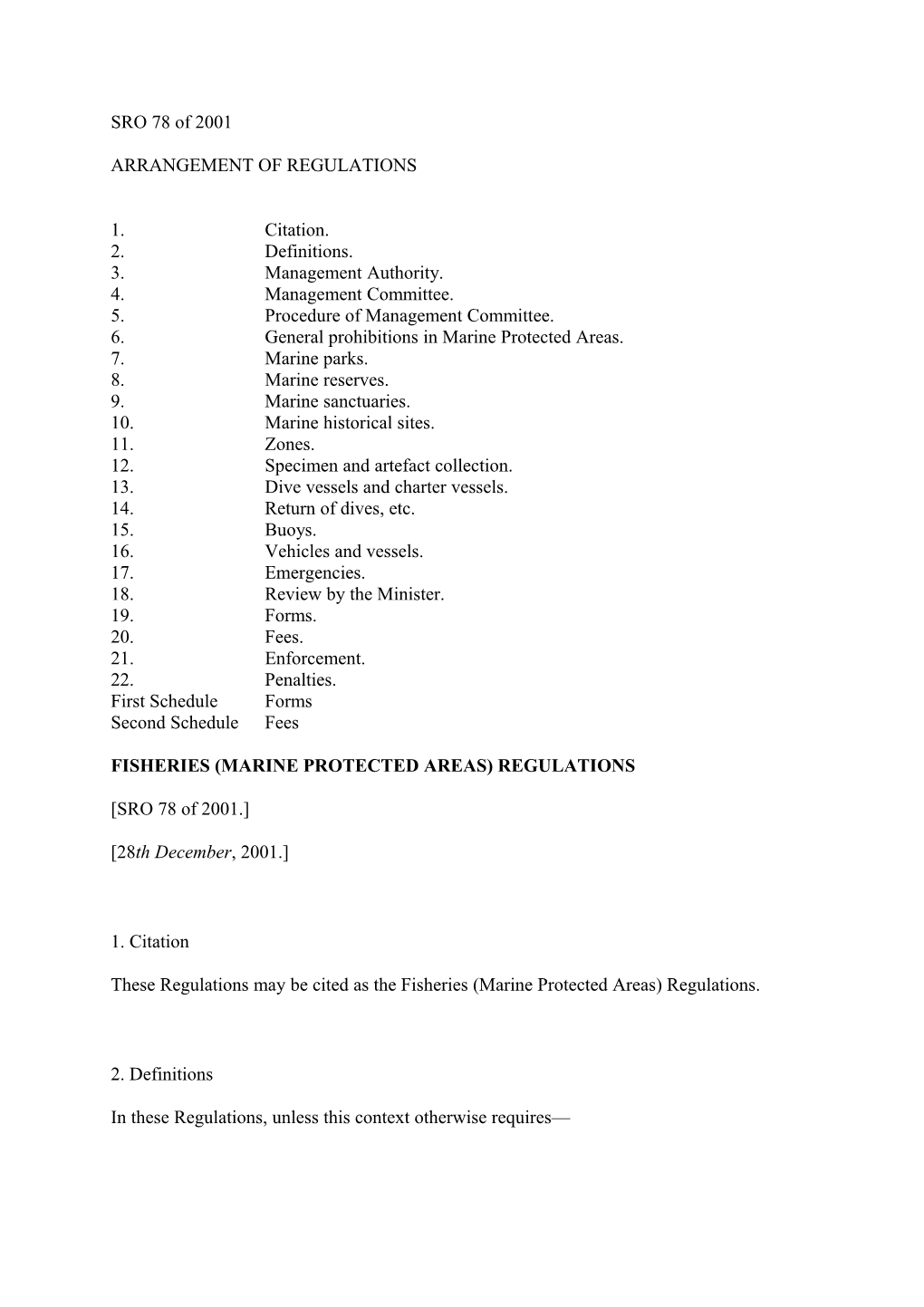 Fisheries (Marine Protected Areas) Regulations