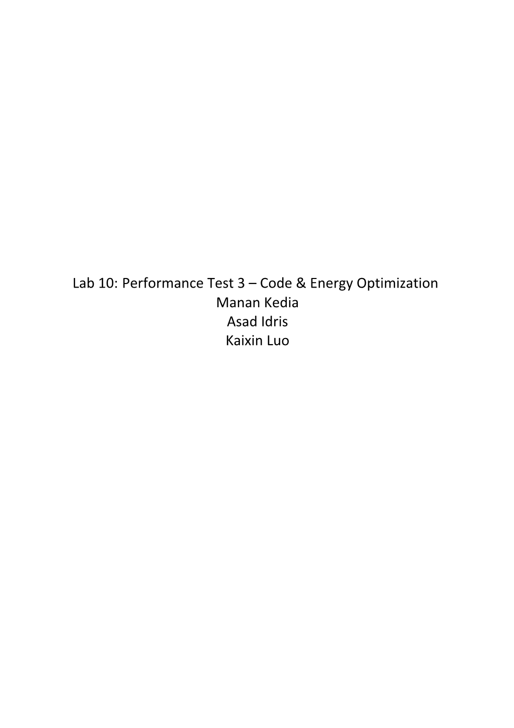 Lab 10: Performance Test 3 Code & Energy Optimization