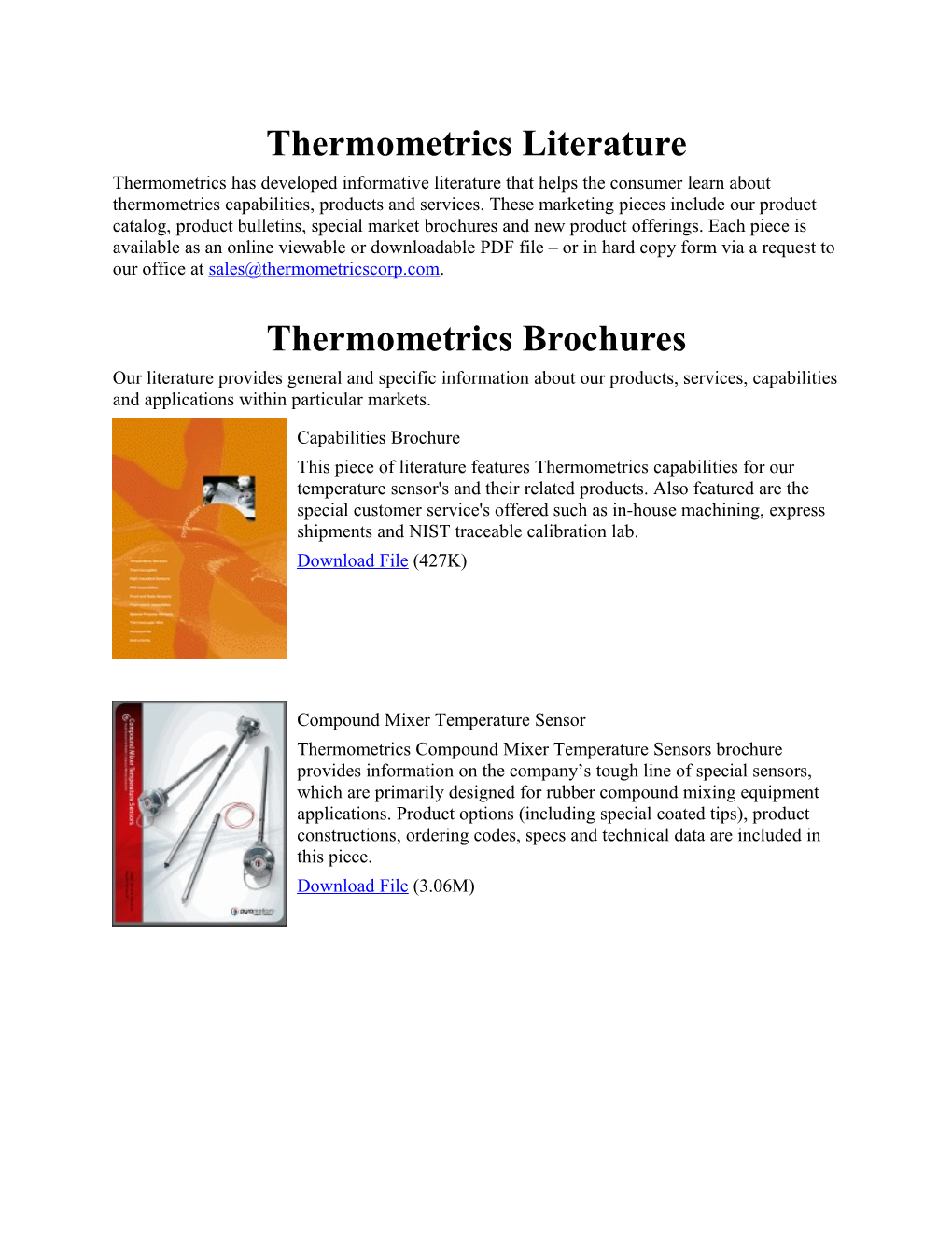 Thermometrics Literature