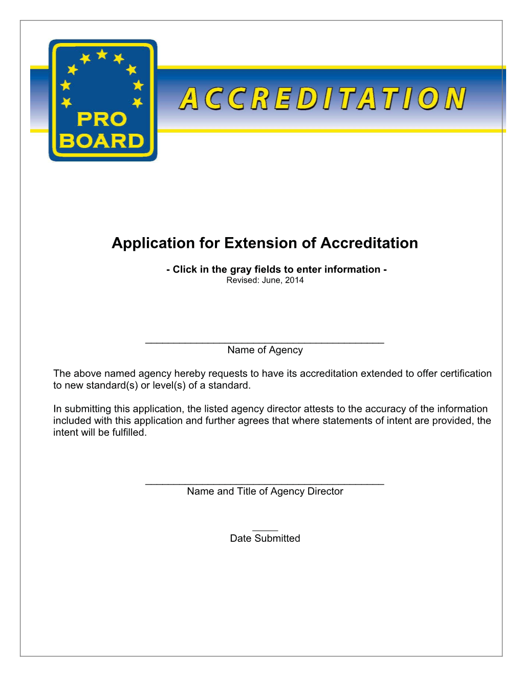 Application for Extension of Accreditation