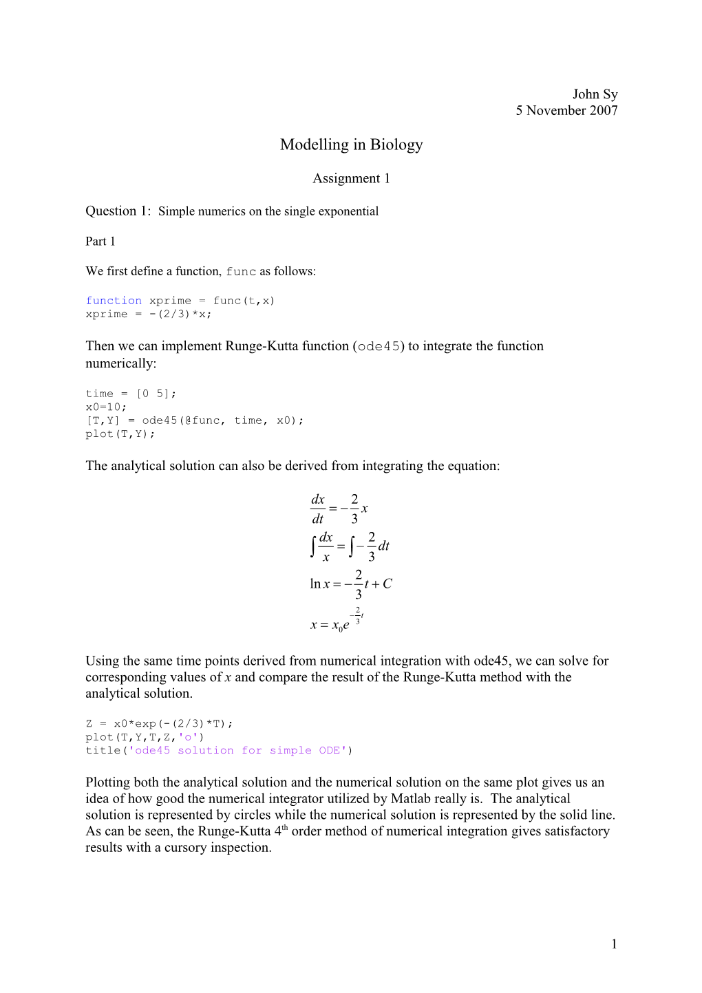 Question 1: Simple Numerics on the Single Exponential