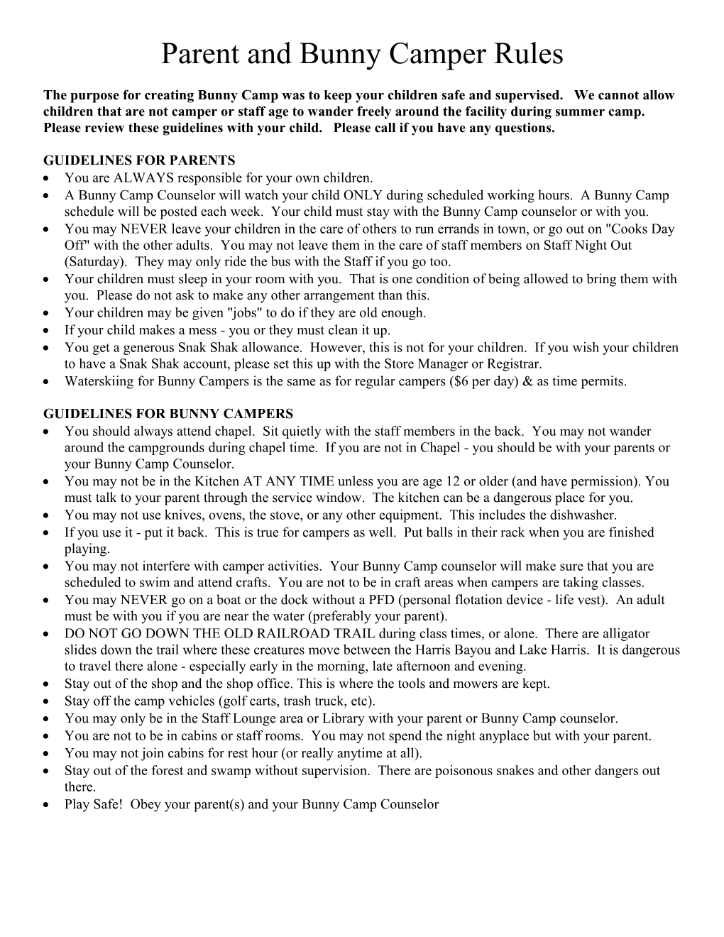 Quick Camp Rules Reference