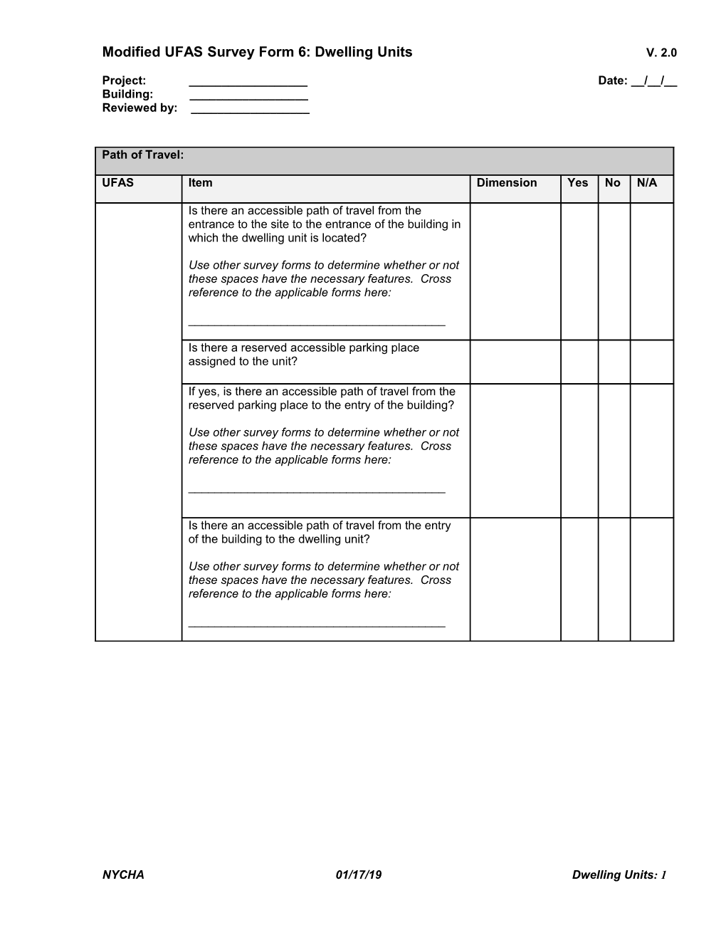 Modified UFAS Survey Form 6: Dwelling Units V. 2.0