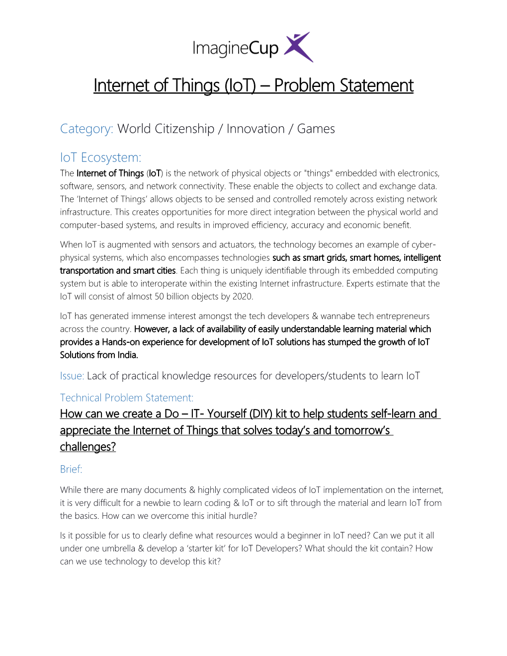 Internet of Things (Iot) Problem Statement