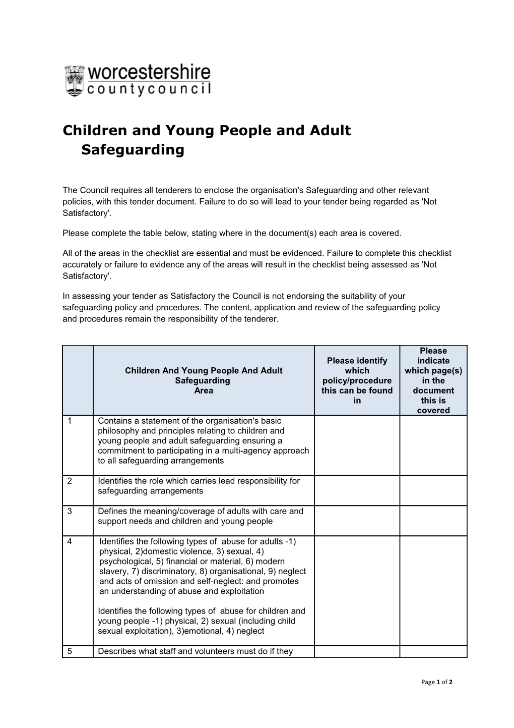 Children and Young People and Adult Safeguarding