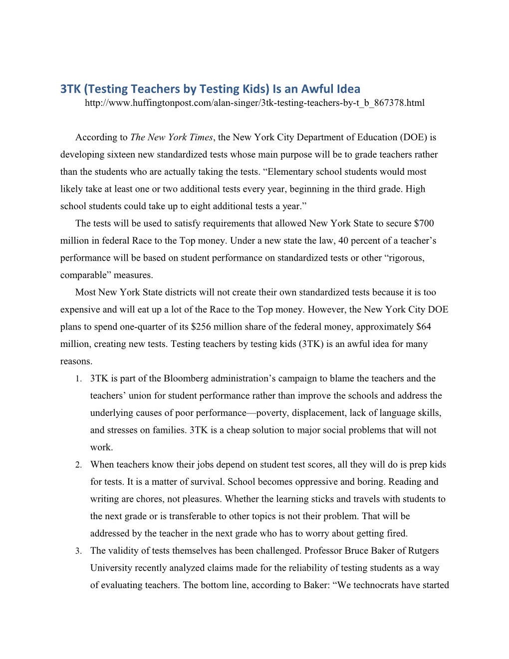 3TK (Testing Teachers by Testing Kids) Is an Awful Idea