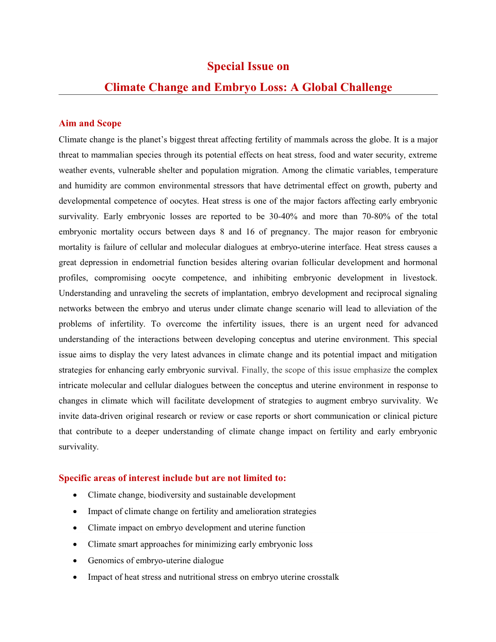 Climate Change and Embryo Loss: a Global Challenge