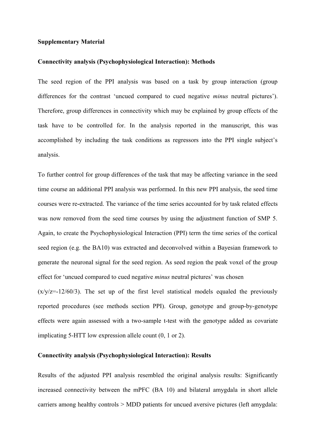 Connectivity Analysis (Psychophysiological Interaction): Methods