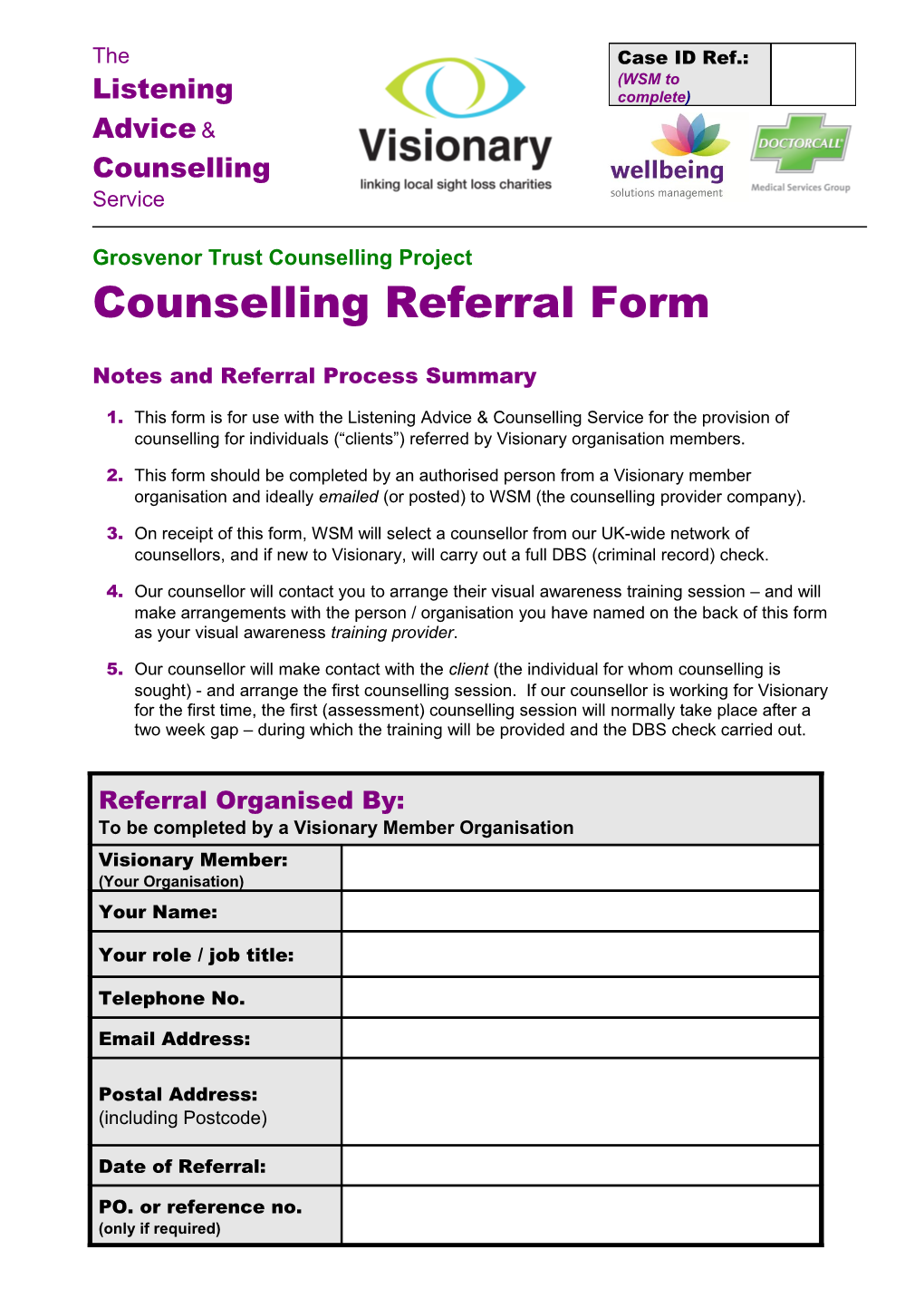 Counselling Referral Form to Work Stress Management