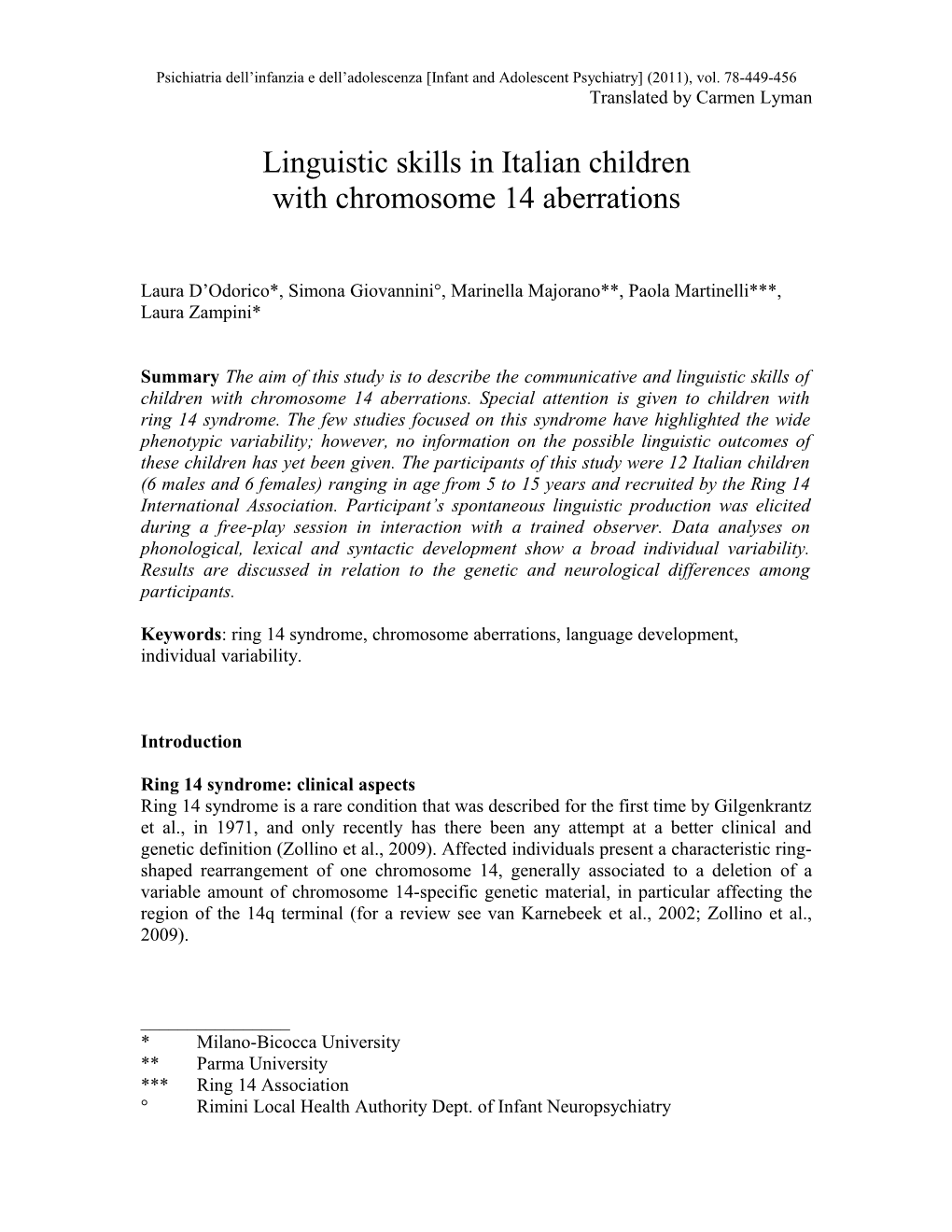 Psichiatria Dell Infanzia E Dell Adolescenza Infant and Adolescent Psychiatry (2011), Vol