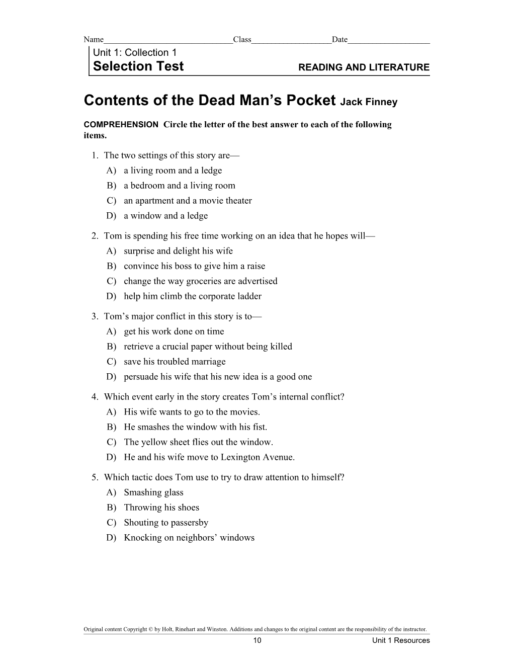 Contents of the Dead Man S Pocket Jack Finney