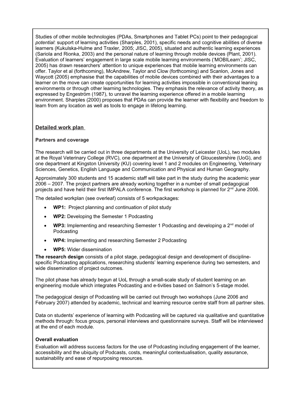 Higher Educationacademy E-Learning Research Grants 2006