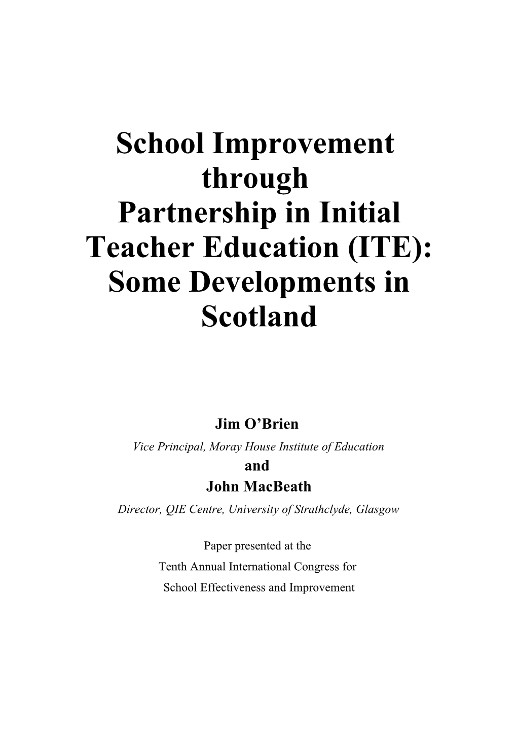 School Improvement Through Partnership in Initial Teacher Education (ITE)