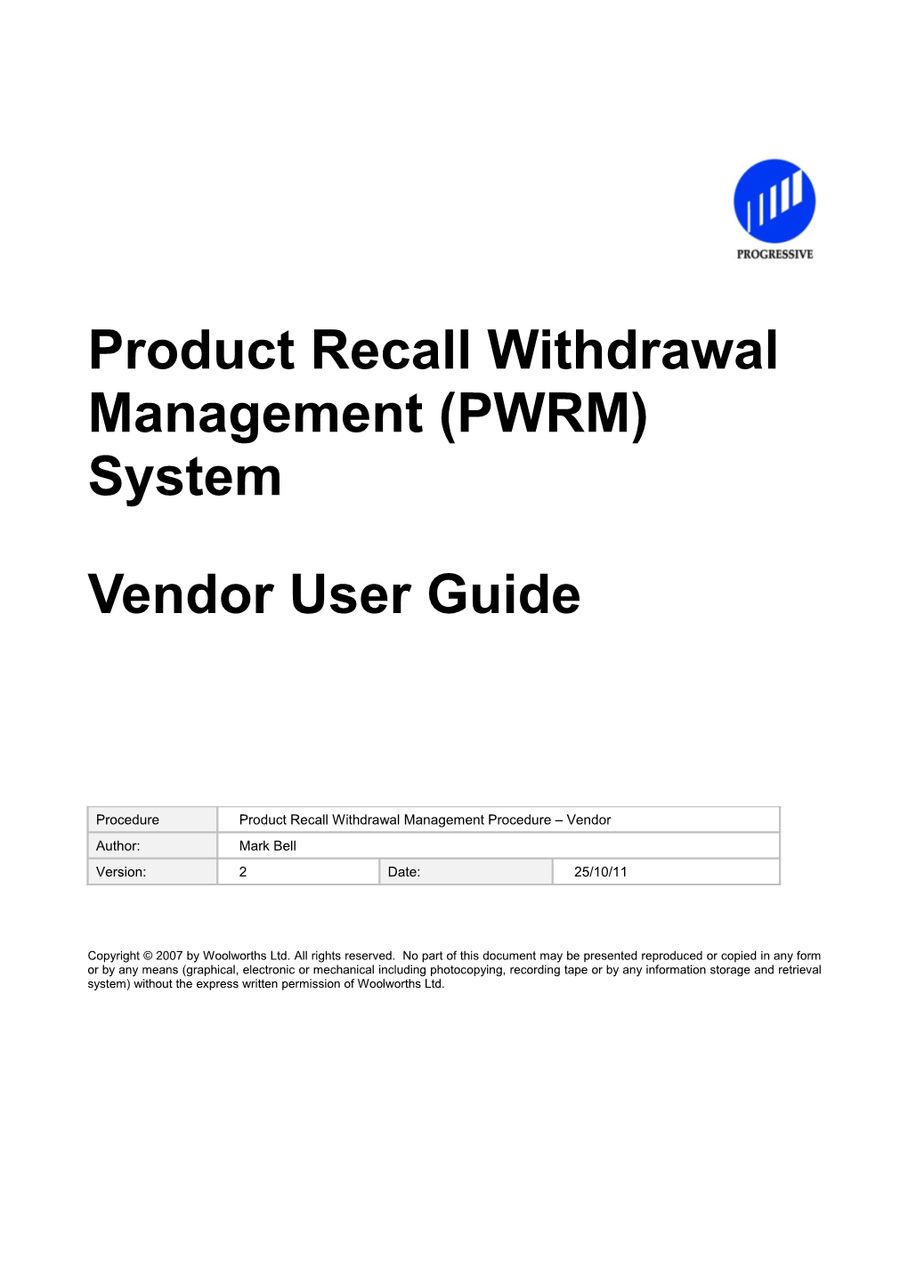 PWRM Vendor Notification