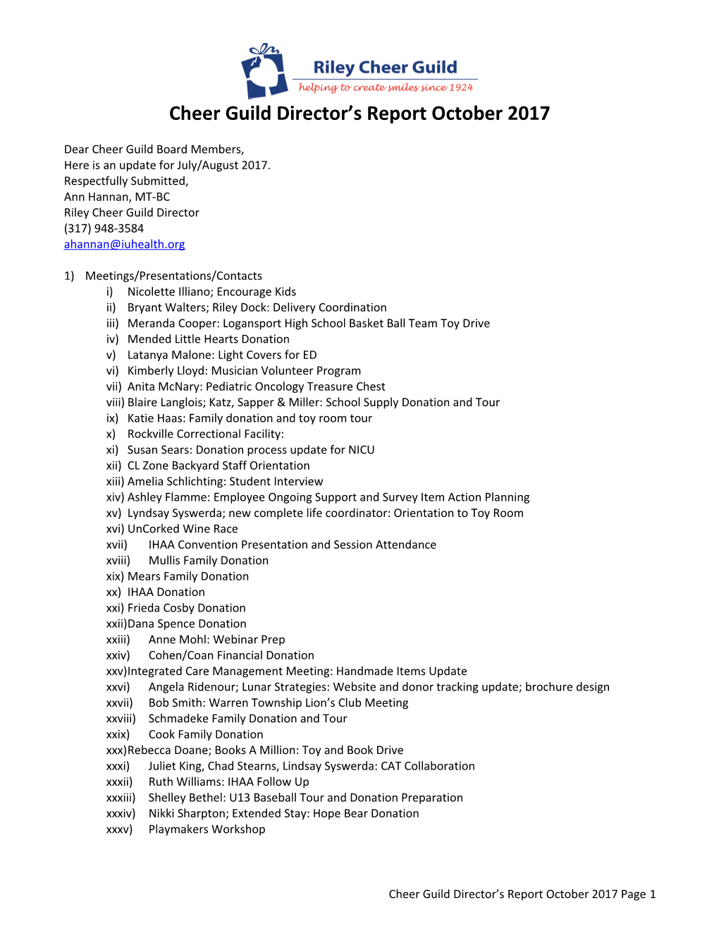 Cheer Guild Director S Report October 2017