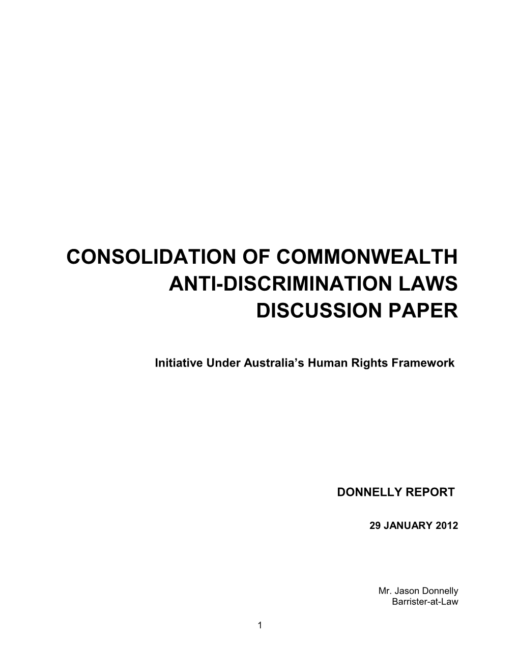 Submission on the Consolidation of Commonwealth Anti-Discrimination Laws - Jason Donnelly