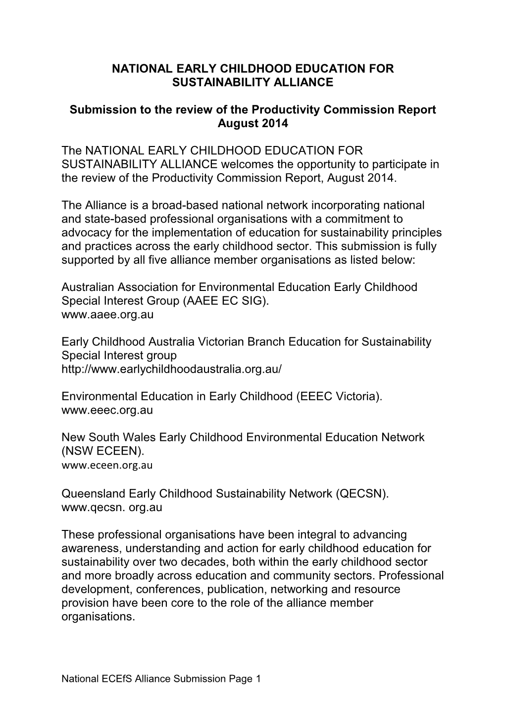 Submission DR789 - National Early Childhood Education for Sustainability Alliance - Childcare