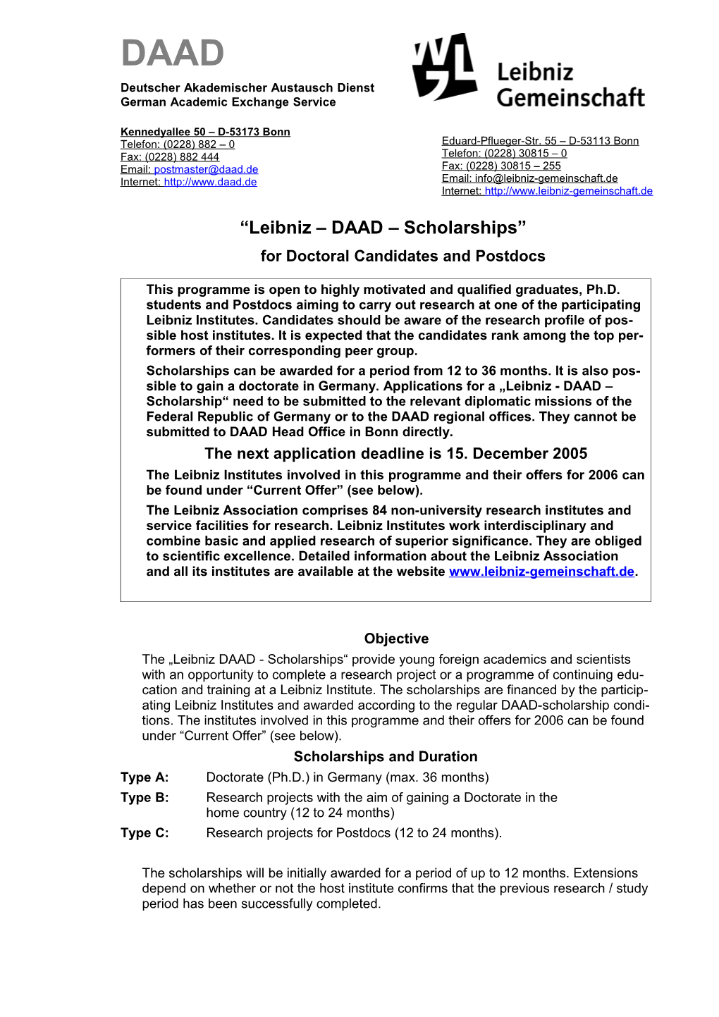 Leibniz DAAD Scholarships for Doctoral Candidates and Postdocs