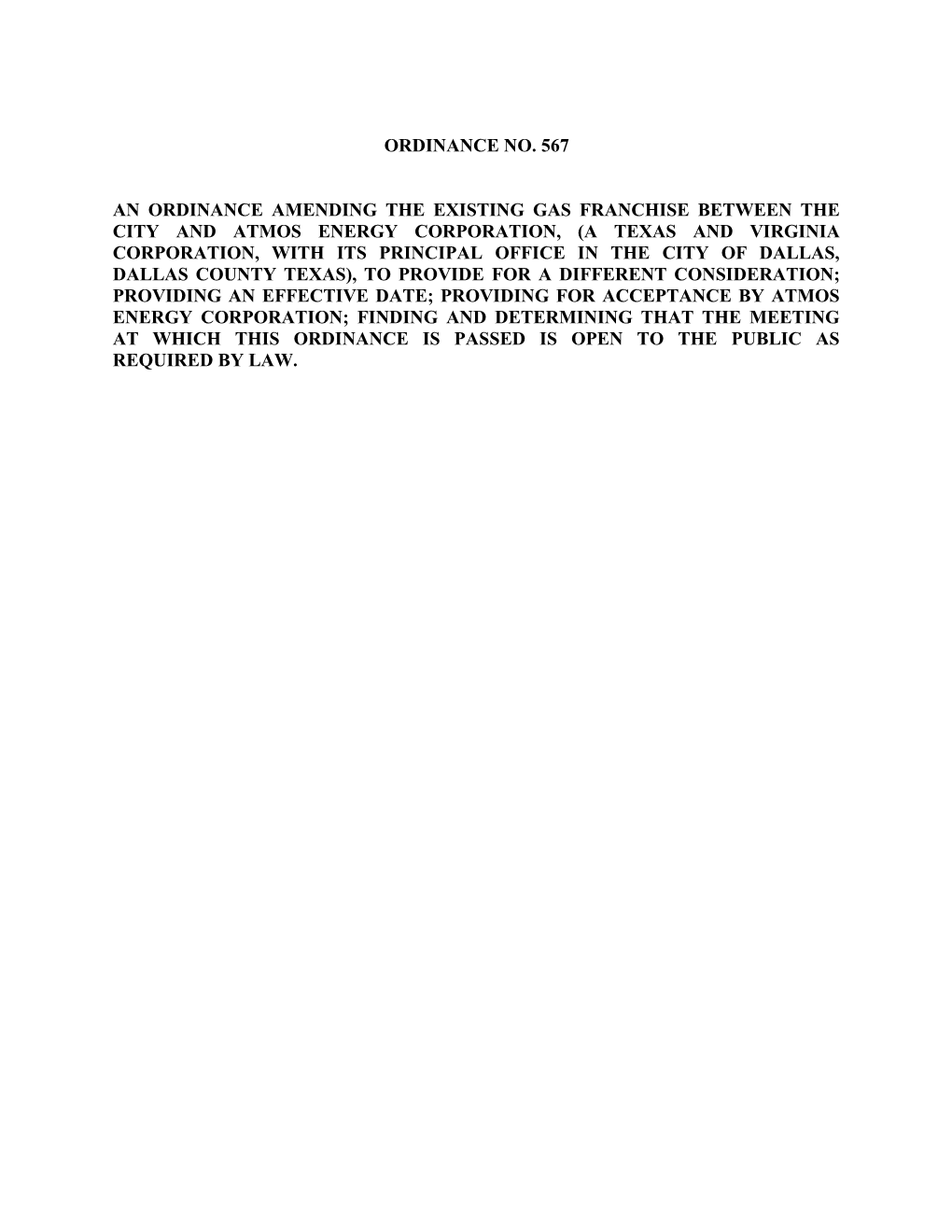 An Ordinance Amending the Existing Gas Franchise Between the City and Atmos Energy Corporation