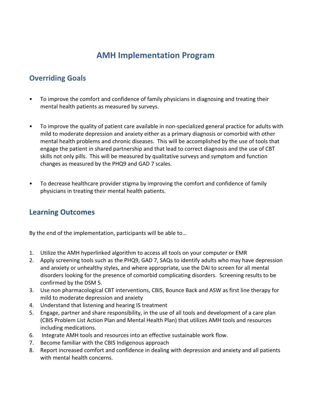 AMH Implementation Program