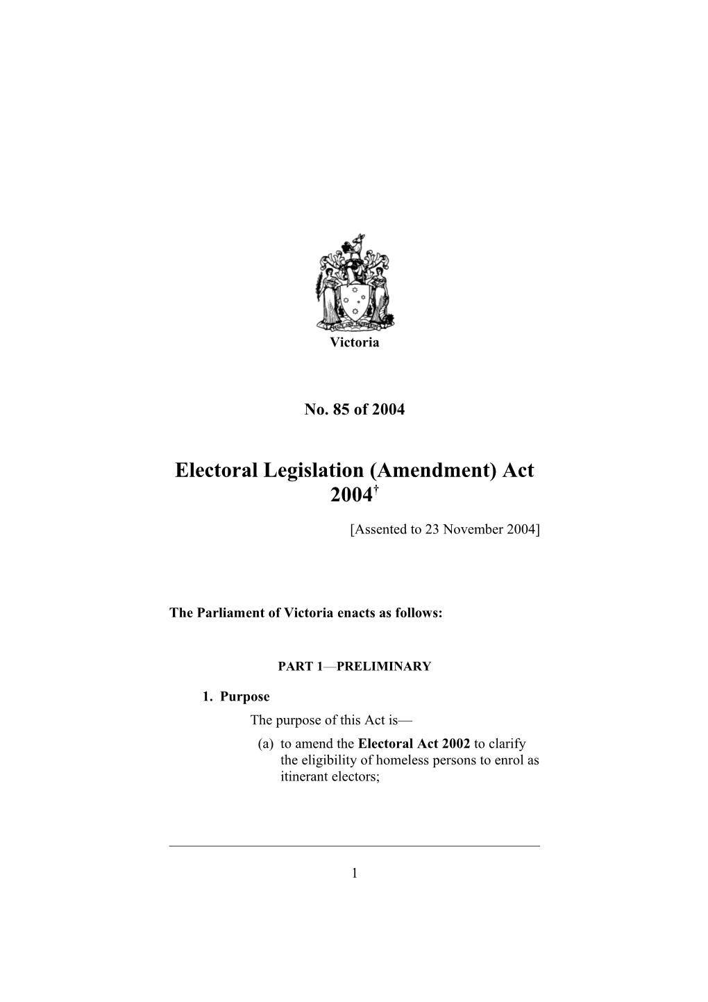 Electoral Legislation (Amendment) Act 2004