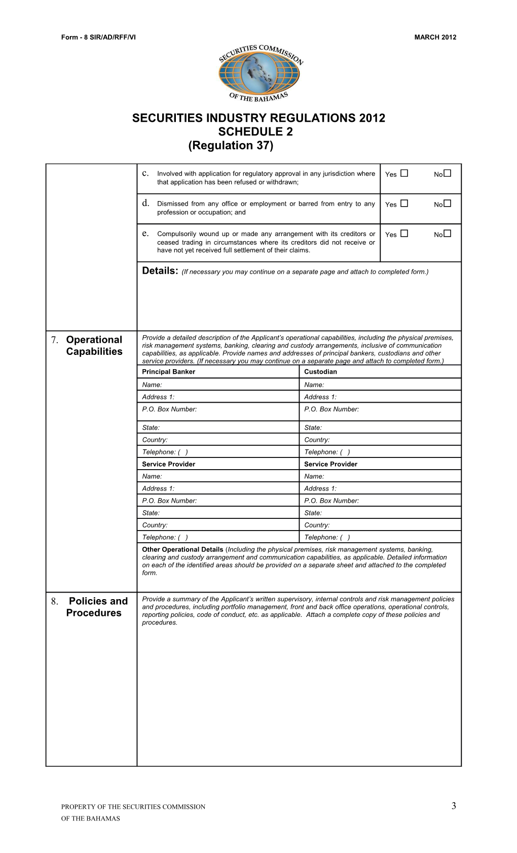 Form - 8 SIR/AD/RFF/VIMARCH 2012