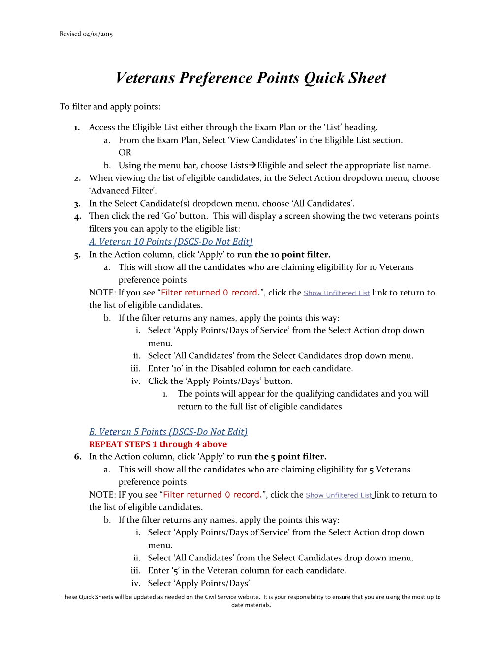 Veterans Preference Points Quick Sheet