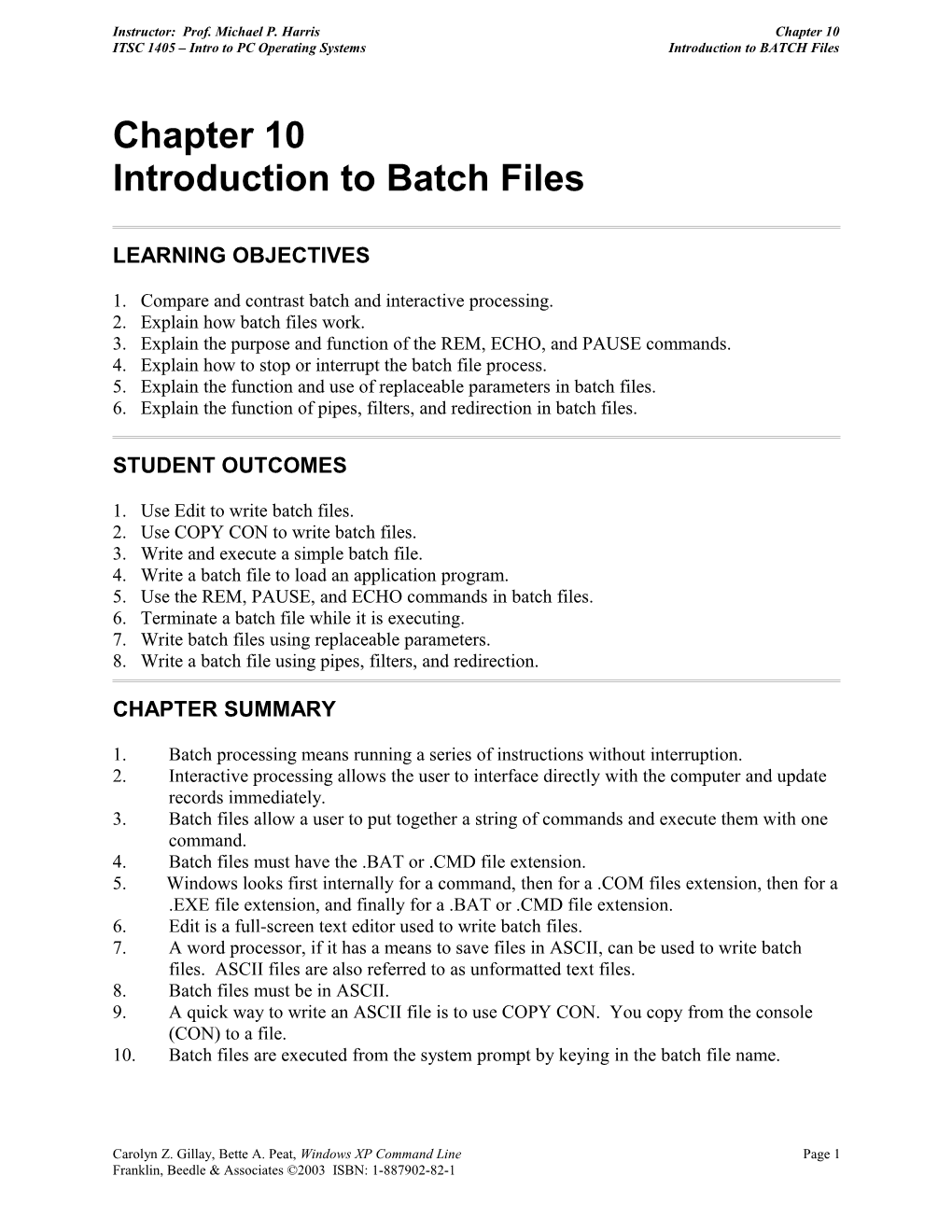 Ch 10 Introduction to Batch Files