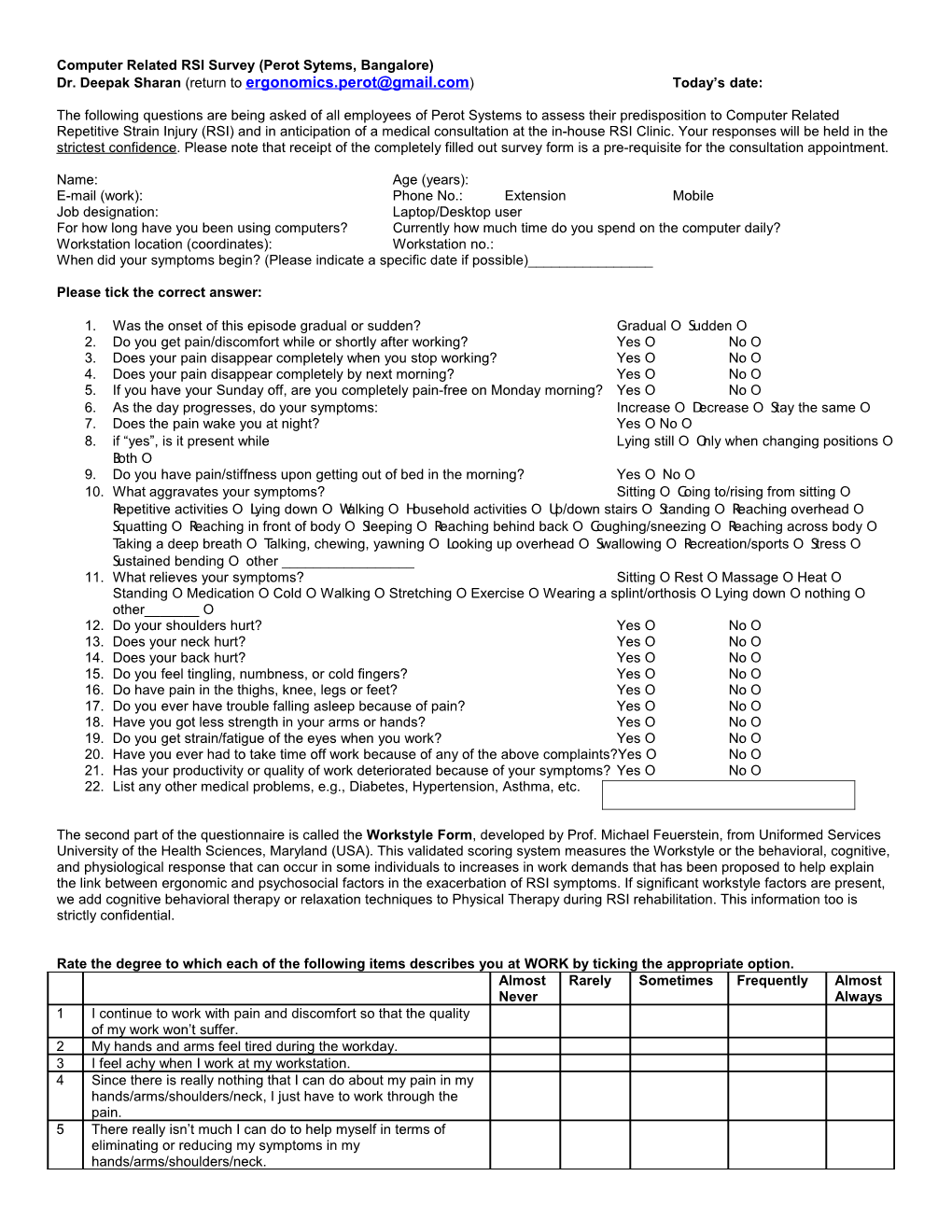 Computer Related RSI Survey