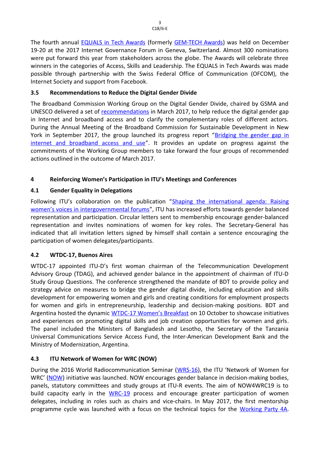 ITU's Activities Related to Resolution 70