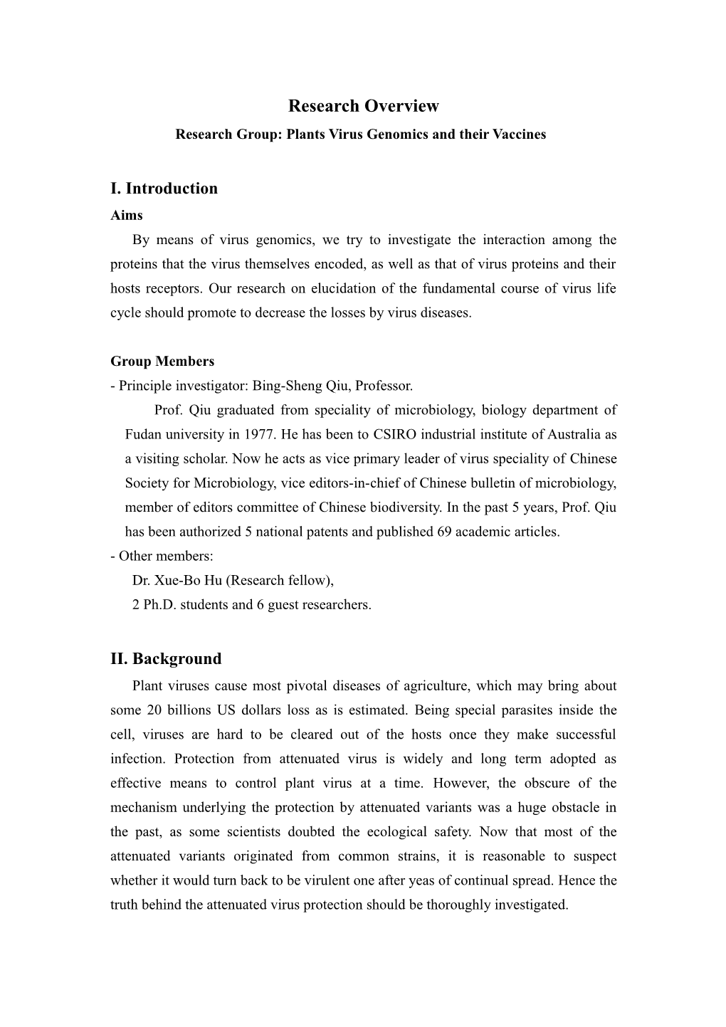 Research Group: Plants Virus Genomics and Their Vaccines