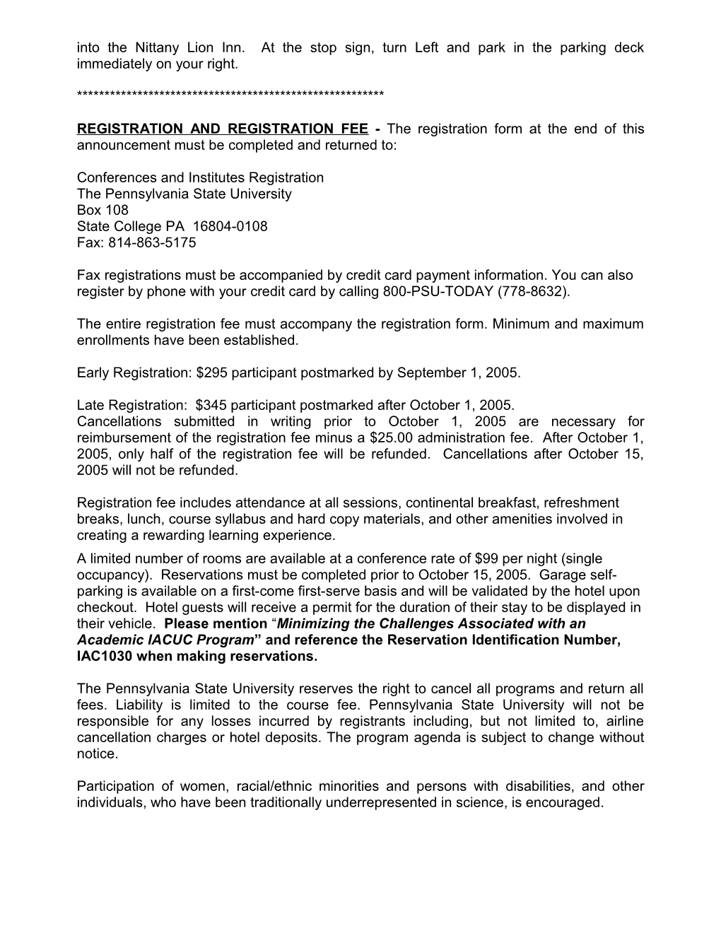 Penn State Registration for IACUC Program 08/18/2005