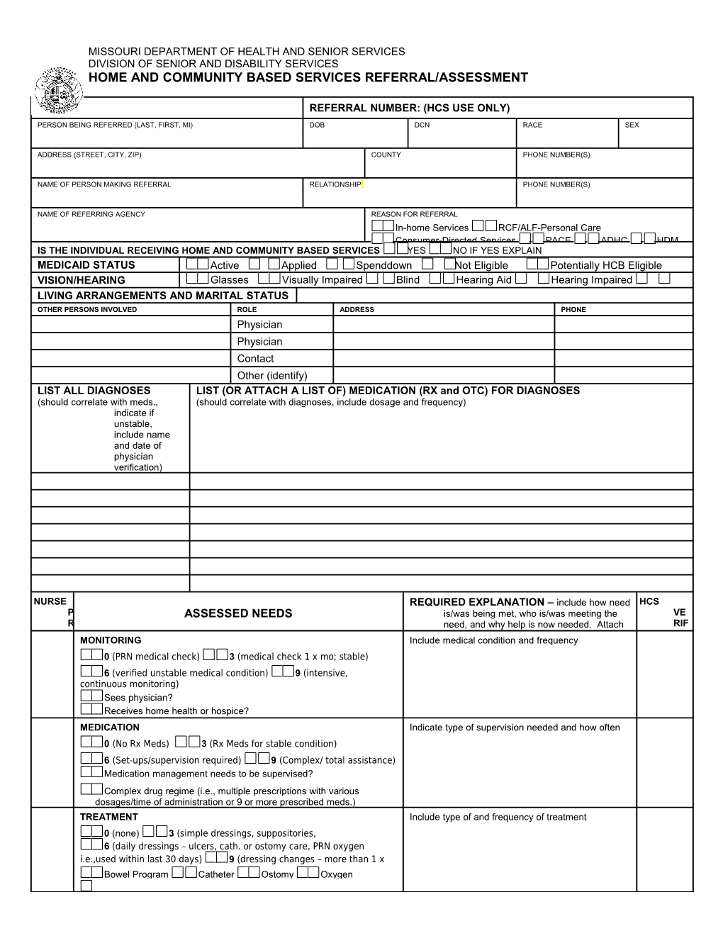 Home and Community Based Services Referral/Assessment