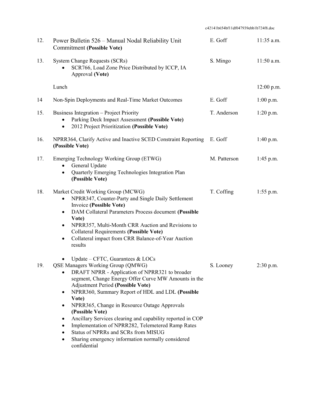TPTF Draft Agenda: January 12 13, 2009